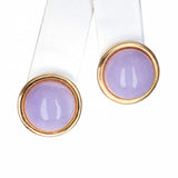 Vintage 14k Yellow Gold Lavender Jade Cabochon Stud Earrings