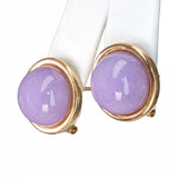 Vintage 14k Yellow Gold Lavender Jade Cabochon Stud Earrings