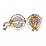 Vintage 14k Yellow Gold Lavender Jade Cabochon Stud Earrings