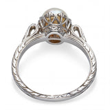 Vintage 18k White Gold Pearl Ornate Scrollwork Ring