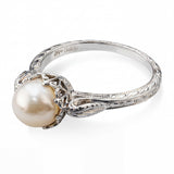 Vintage 18k White Gold Pearl Ornate Scrollwork Ring