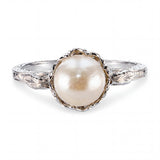 Vintage 18k White Gold Pearl Ornate Scrollwork Ring