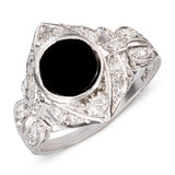 Vintage Platinum Diamond and Onyx Openwork Ring