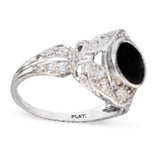 Vintage Platinum Diamond and Onyx Openwork Ring