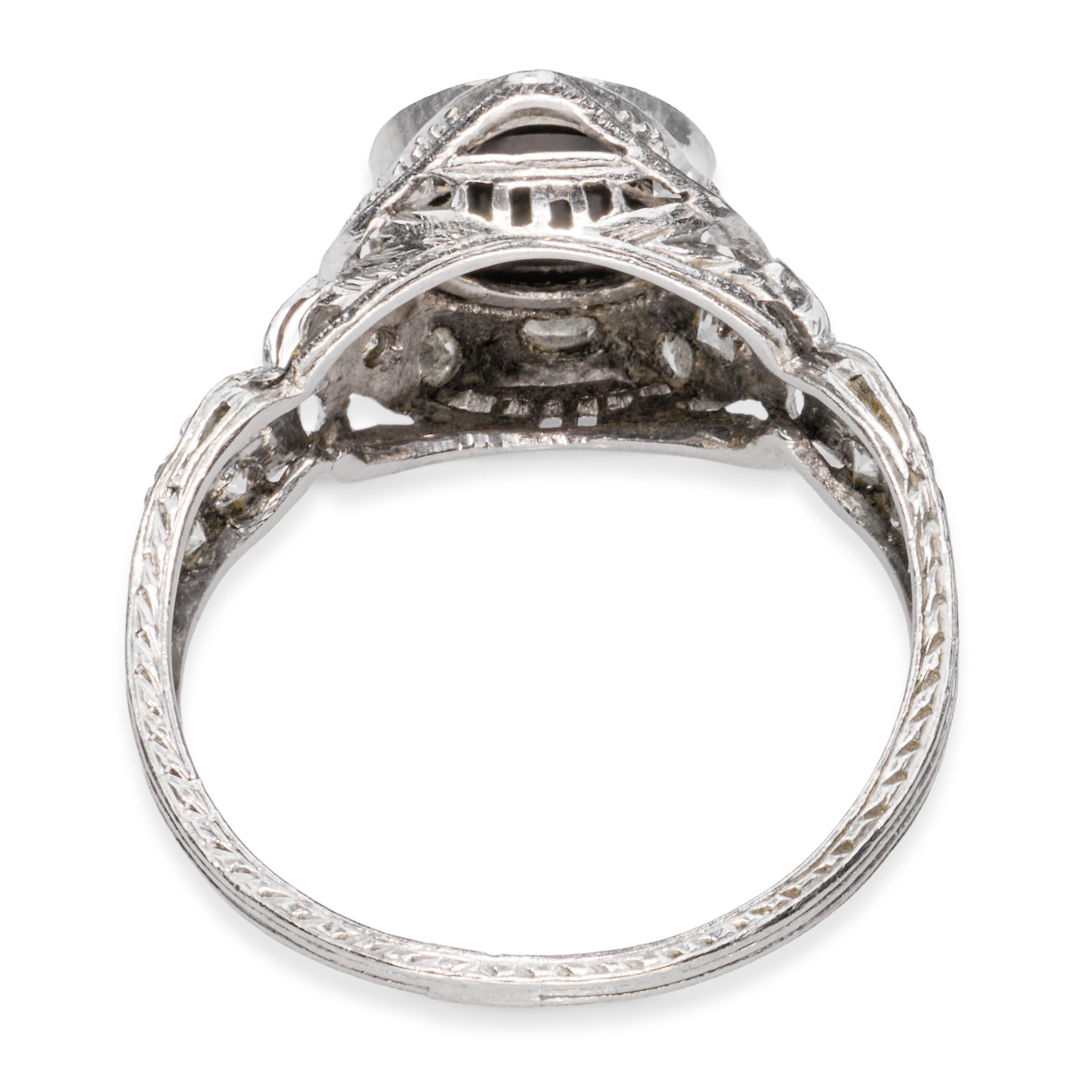 Vintage Platinum Diamond and Onyx Openwork Ring