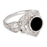 Vintage Platinum Diamond and Onyx Openwork Ring