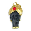 Vintage Corletto 18k Yellow Gold Coral Ebony Wood Blacka moor Woman Pendant