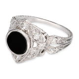 Vintage Platinum Diamond and Onyx Openwork Ring