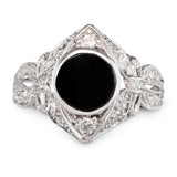 Vintage Platinum Diamond and Onyx Openwork Ring