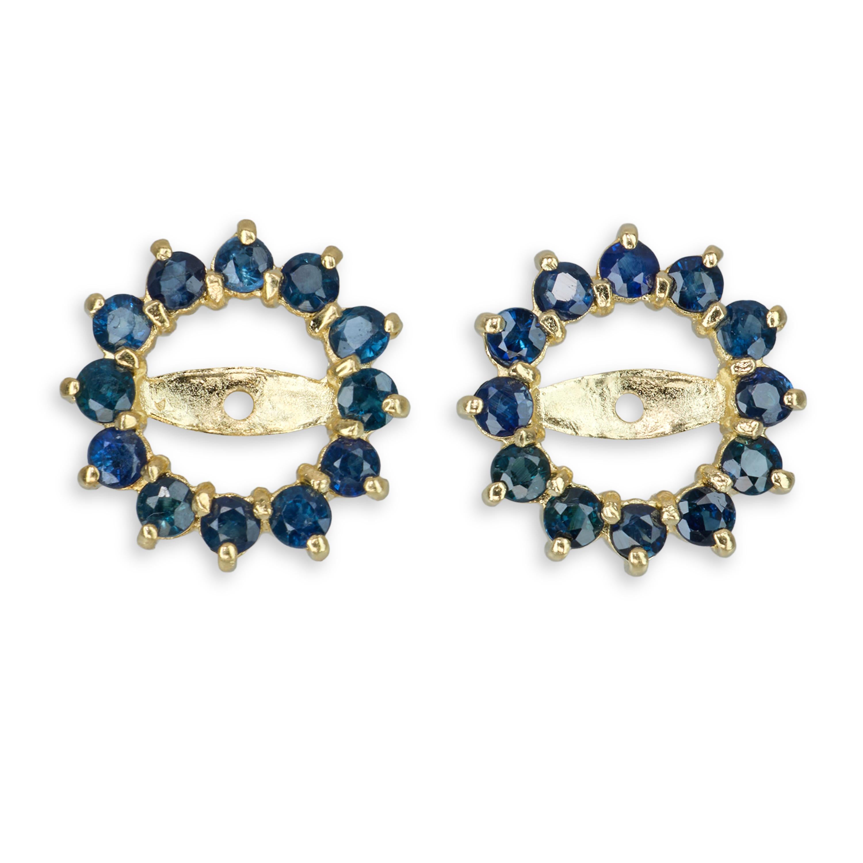 14k Yellow Gold Blue Sapphire Halo Style Earring Jackets