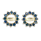 14k Yellow Gold Blue Sapphire Halo Style Earring Jackets