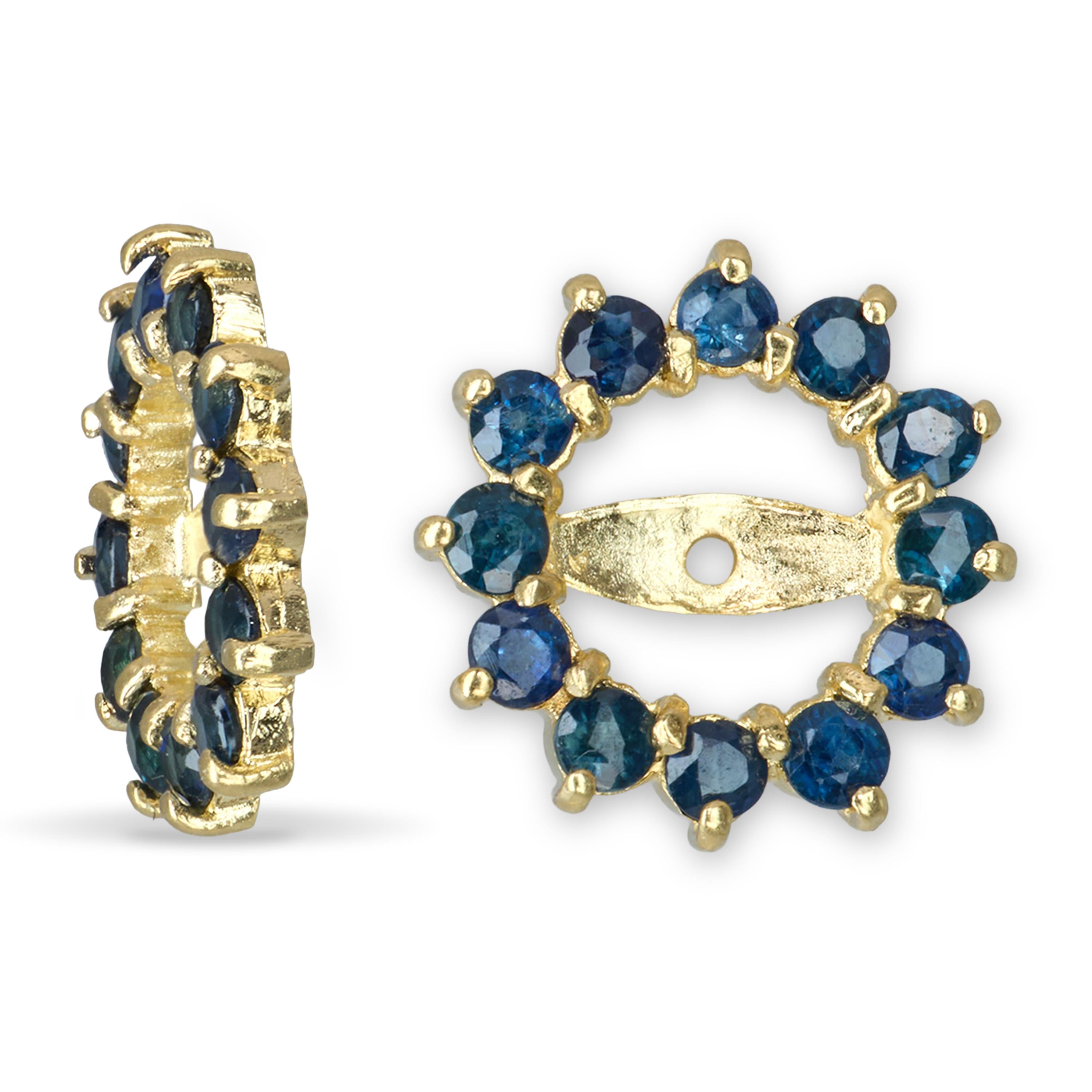 14k Yellow Gold Blue Sapphire Halo Style Earring Jackets