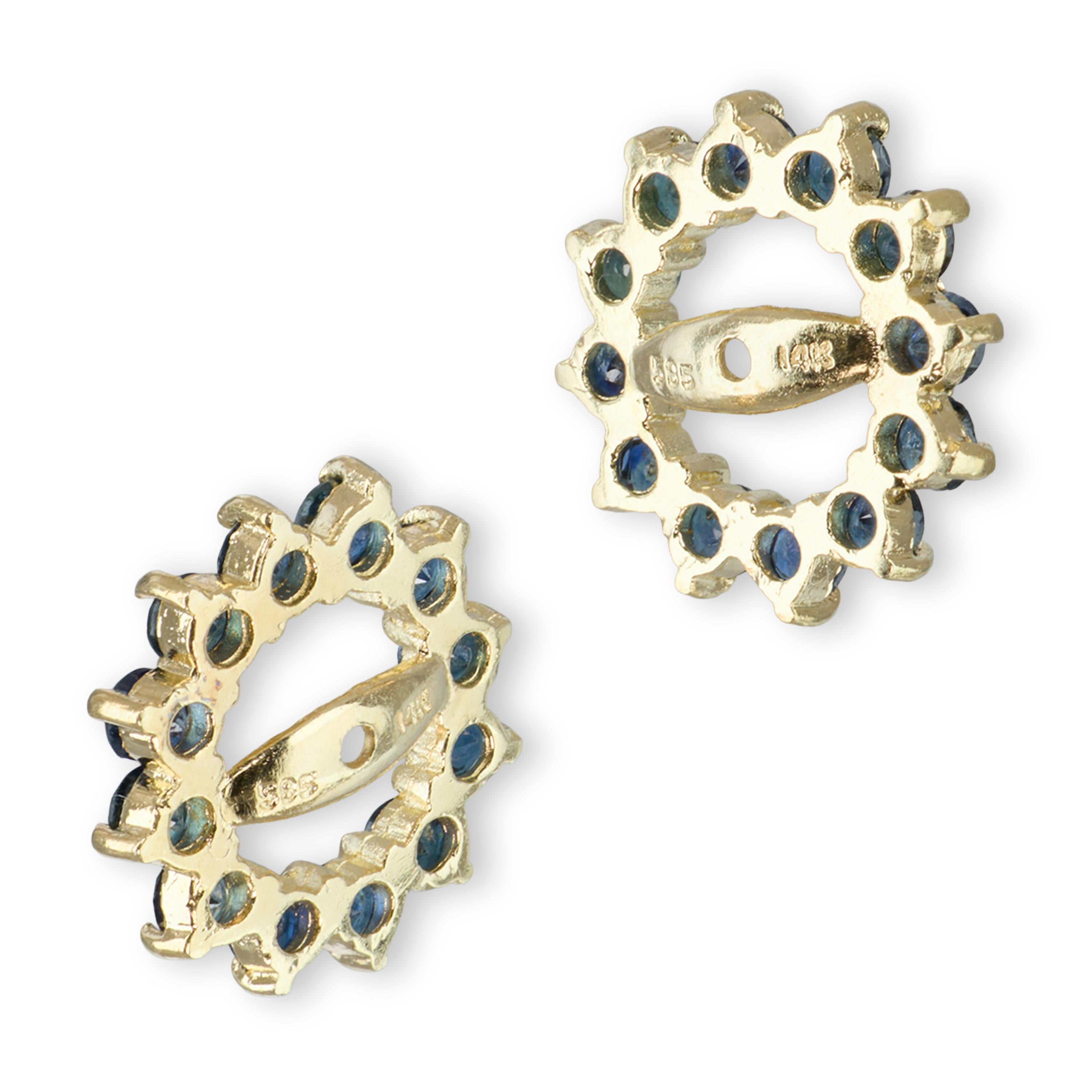 14k Yellow Gold Blue Sapphire Halo Style Earring Jackets