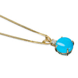 14k Yellow Gold 3.40ct Sleeping Beauty Turquoise and Diamond Pendant Necklace