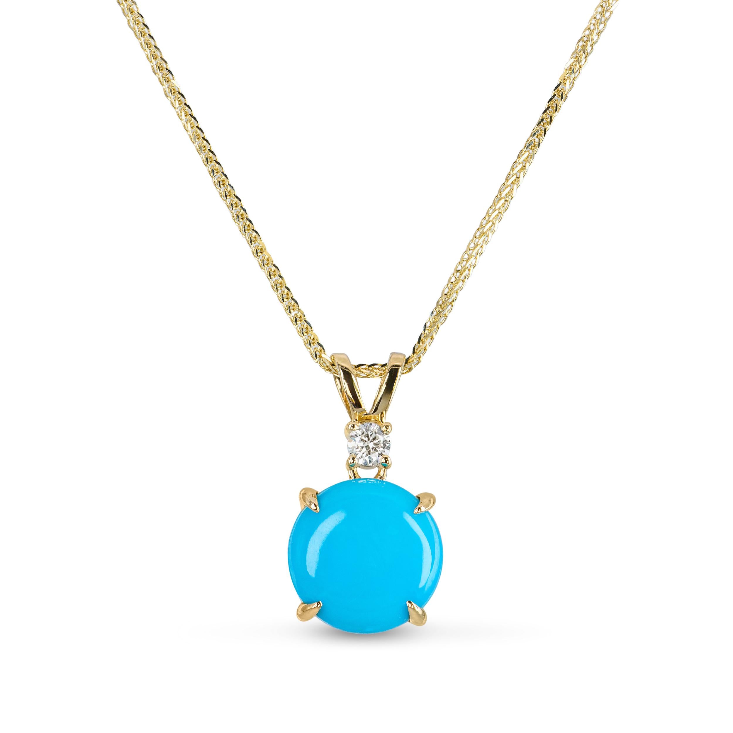 14k Yellow Gold 3.40ct Sleeping Beauty Turquoise and Diamond Pendant Necklace