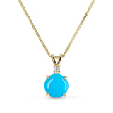 14k Yellow Gold 3.40ct Sleeping Beauty Turquoise and Diamond Pendant Necklace
