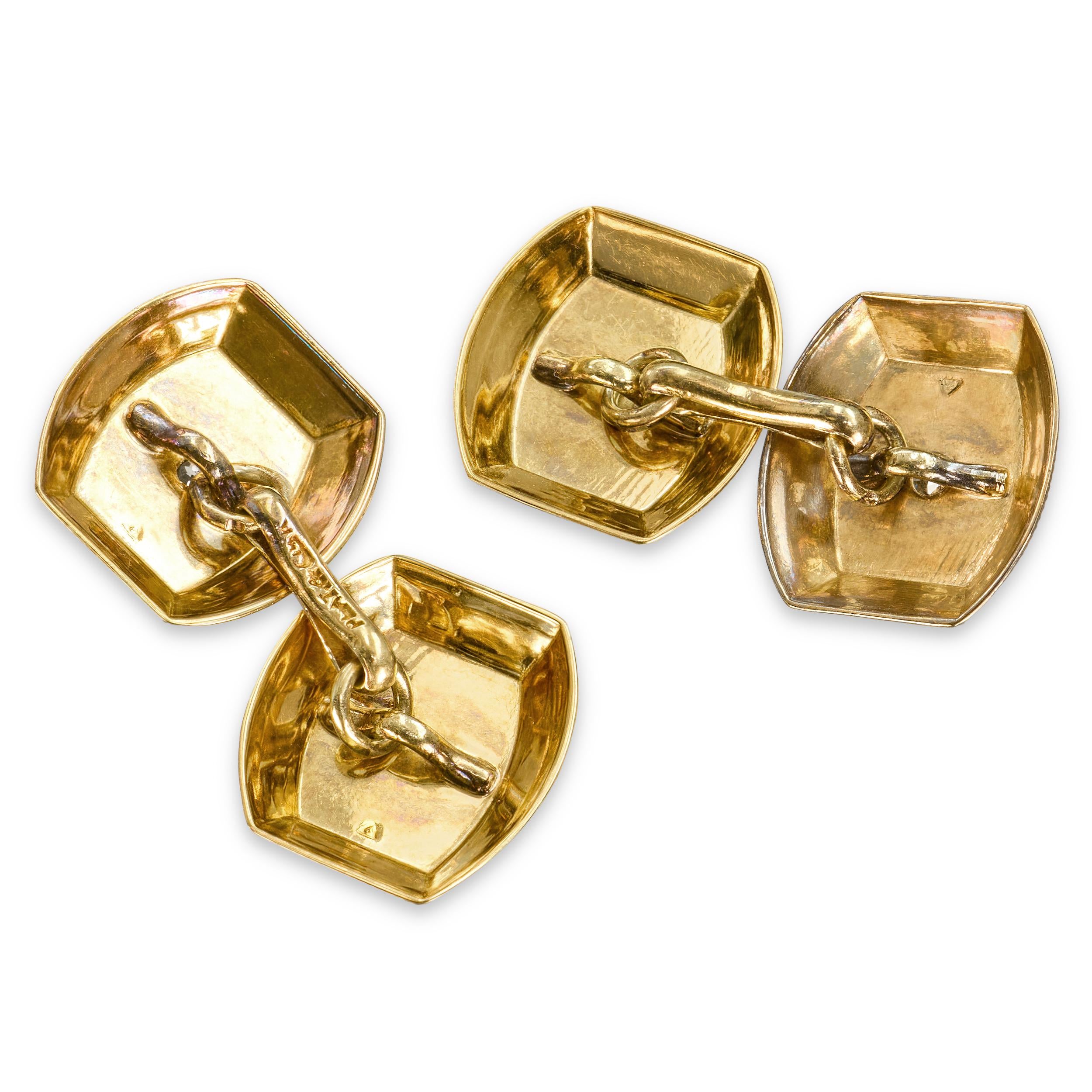 Antique Plat Topped 14k Yellow Gold Old Euro Cut Diamond Cufflinks