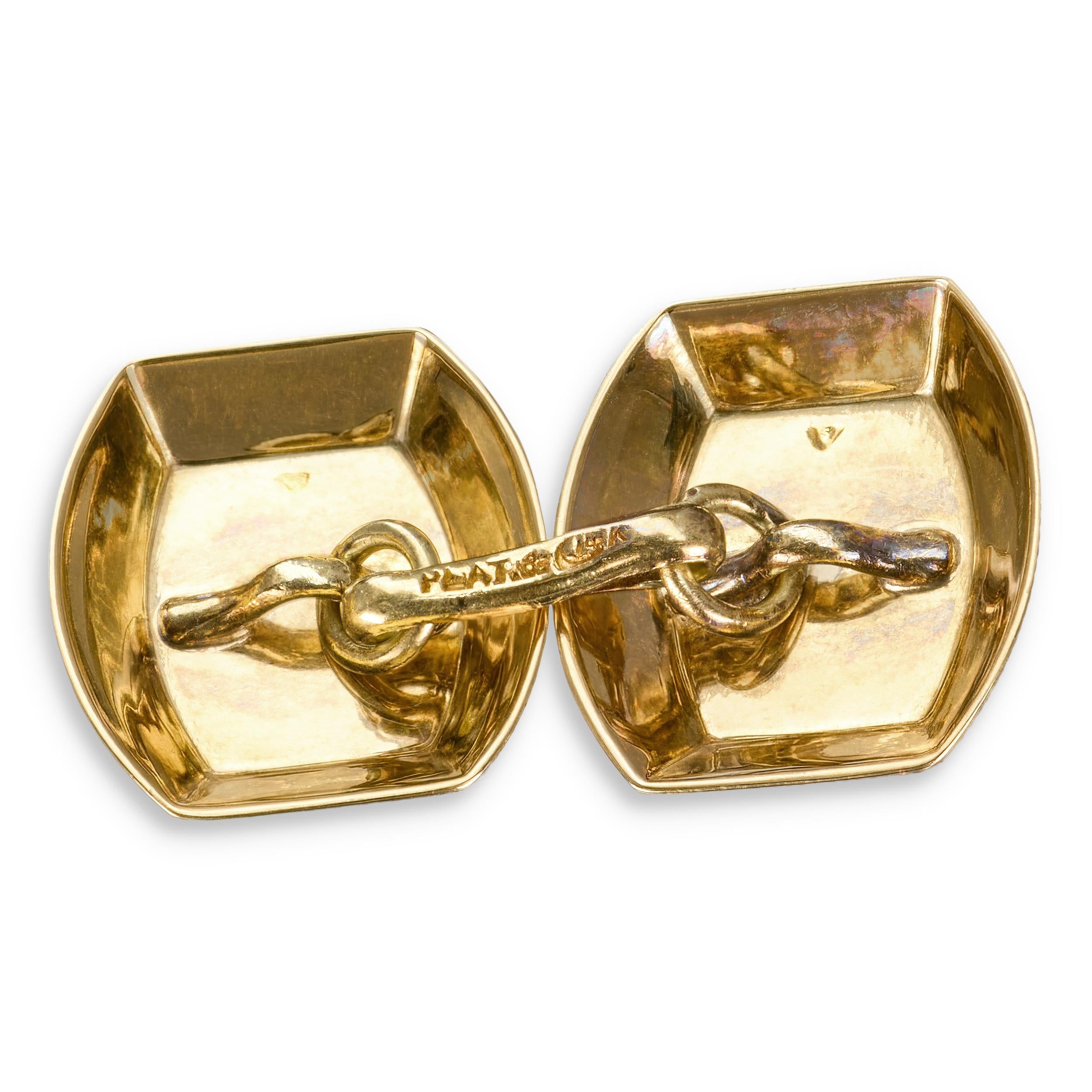 Antique Plat Topped 14k Yellow Gold Old Euro Cut Diamond Cufflinks