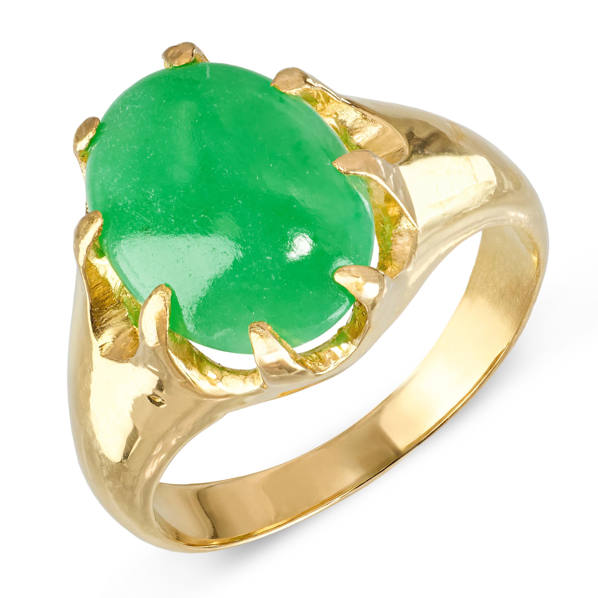 Vintage 24k Yellow Gold 4.8ct Jadeite Jade Ring