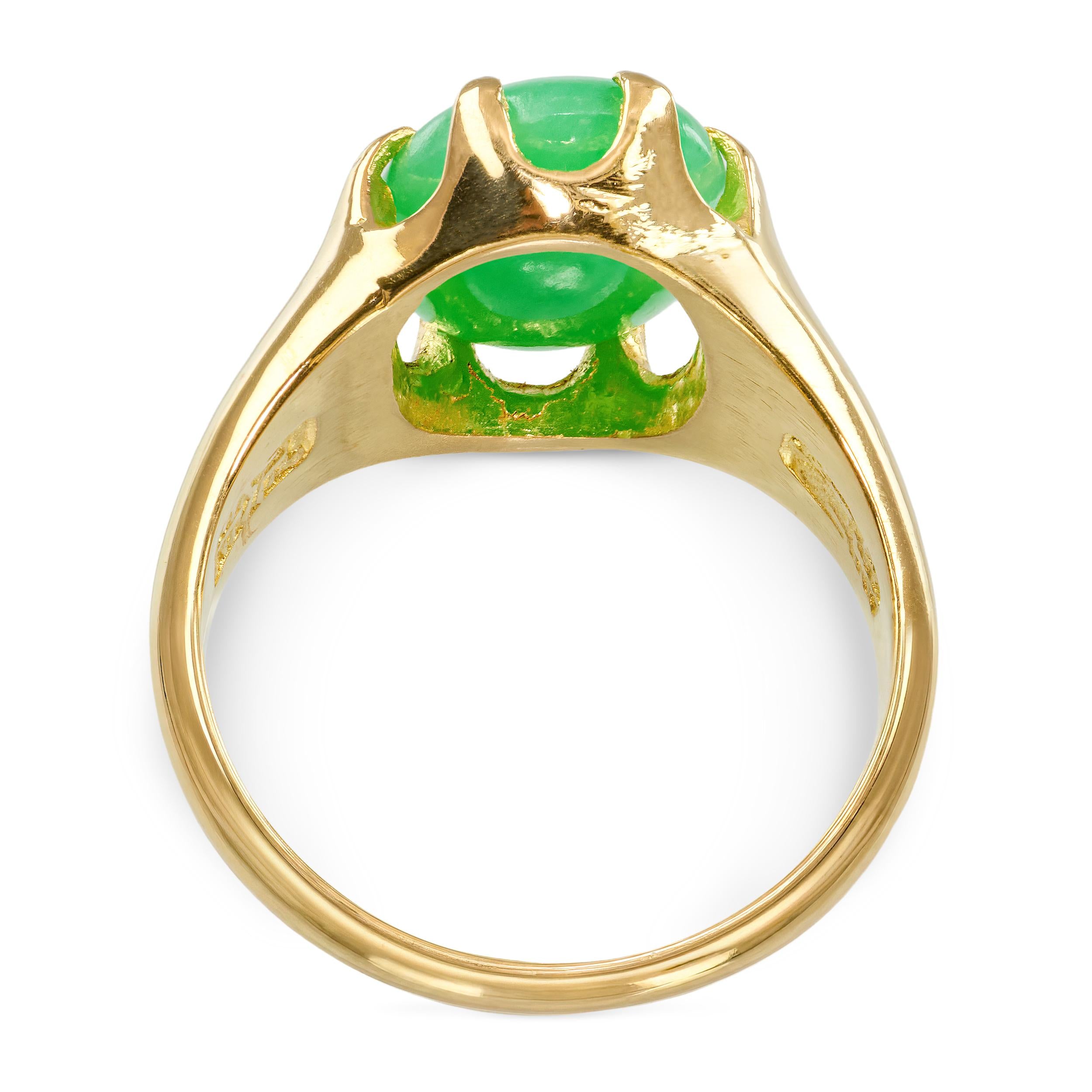 Vintage 24k Yellow Gold 4.8ct Jadeite Jade Ring