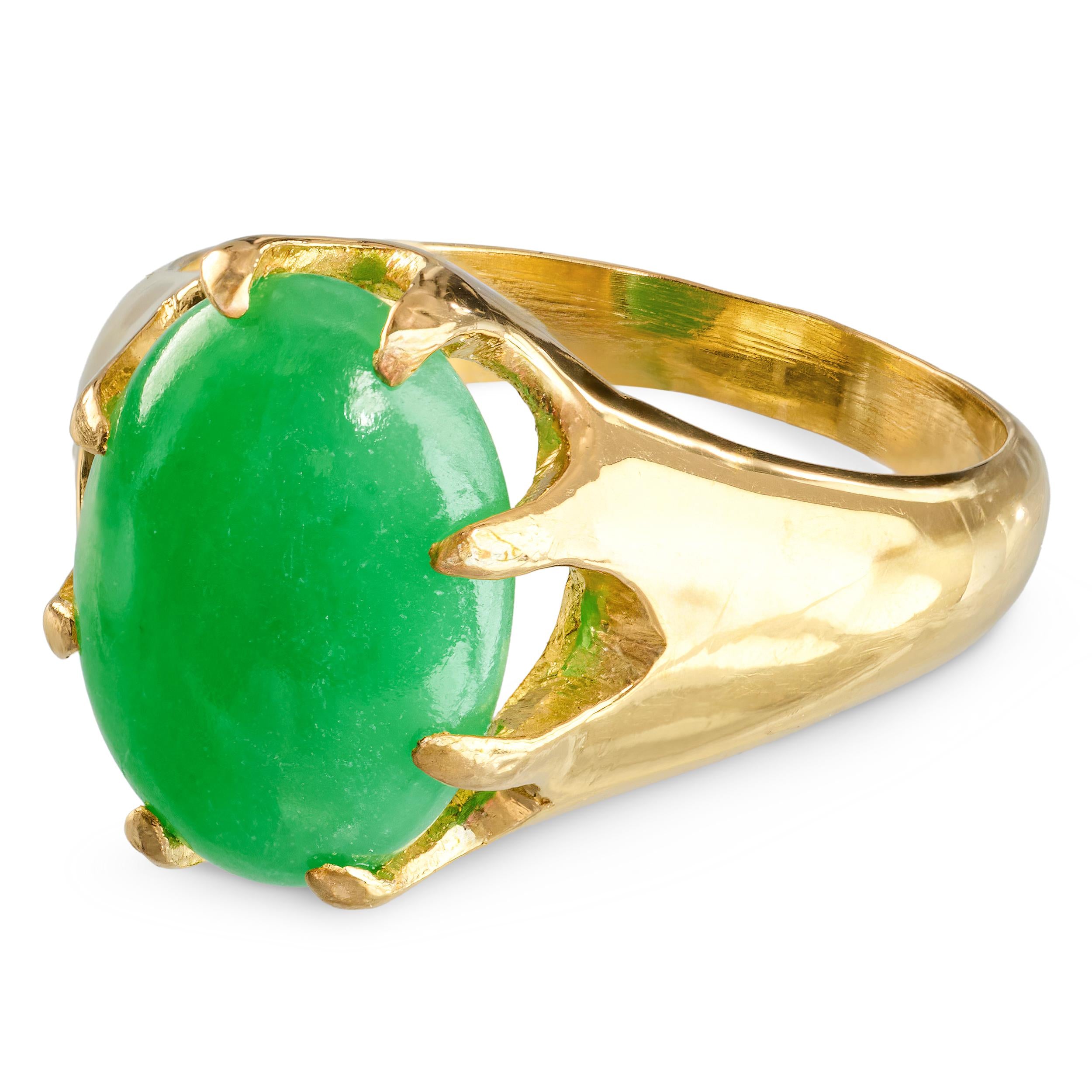 Vintage 24k Yellow Gold 4.8ct Jadeite Jade Ring