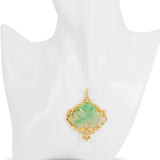 Vintage 18k Yellow Gold Carved Jadeite and Diamond Pendant