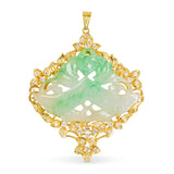 Vintage 18k Yellow Gold Carved Jadeite and Diamond Pendant
