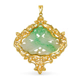 Vintage 18k Yellow Gold Carved Jadeite and Diamond Pendant