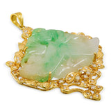 Vintage 18k Yellow Gold Carved Jadeite and Diamond Pendant
