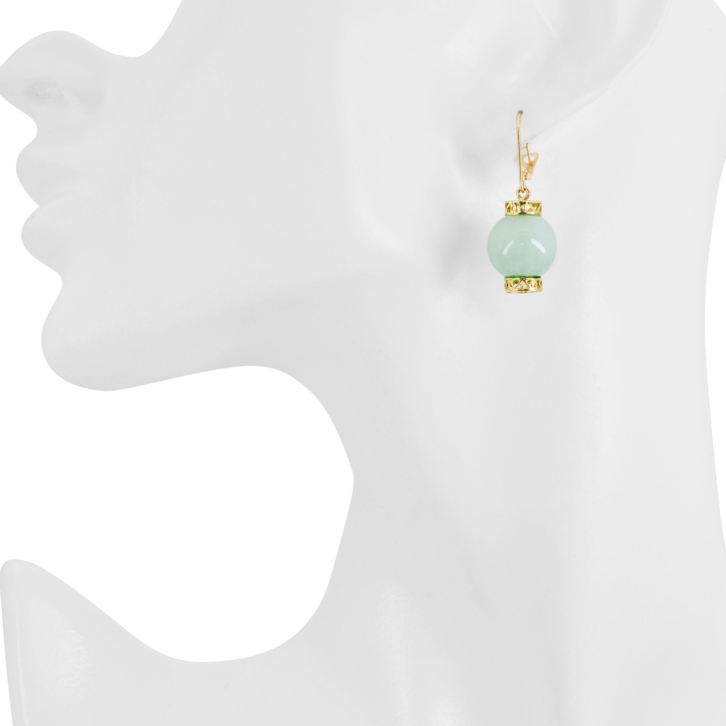 Vintage Yellow Gold Jadeite Jade Drop Earrings