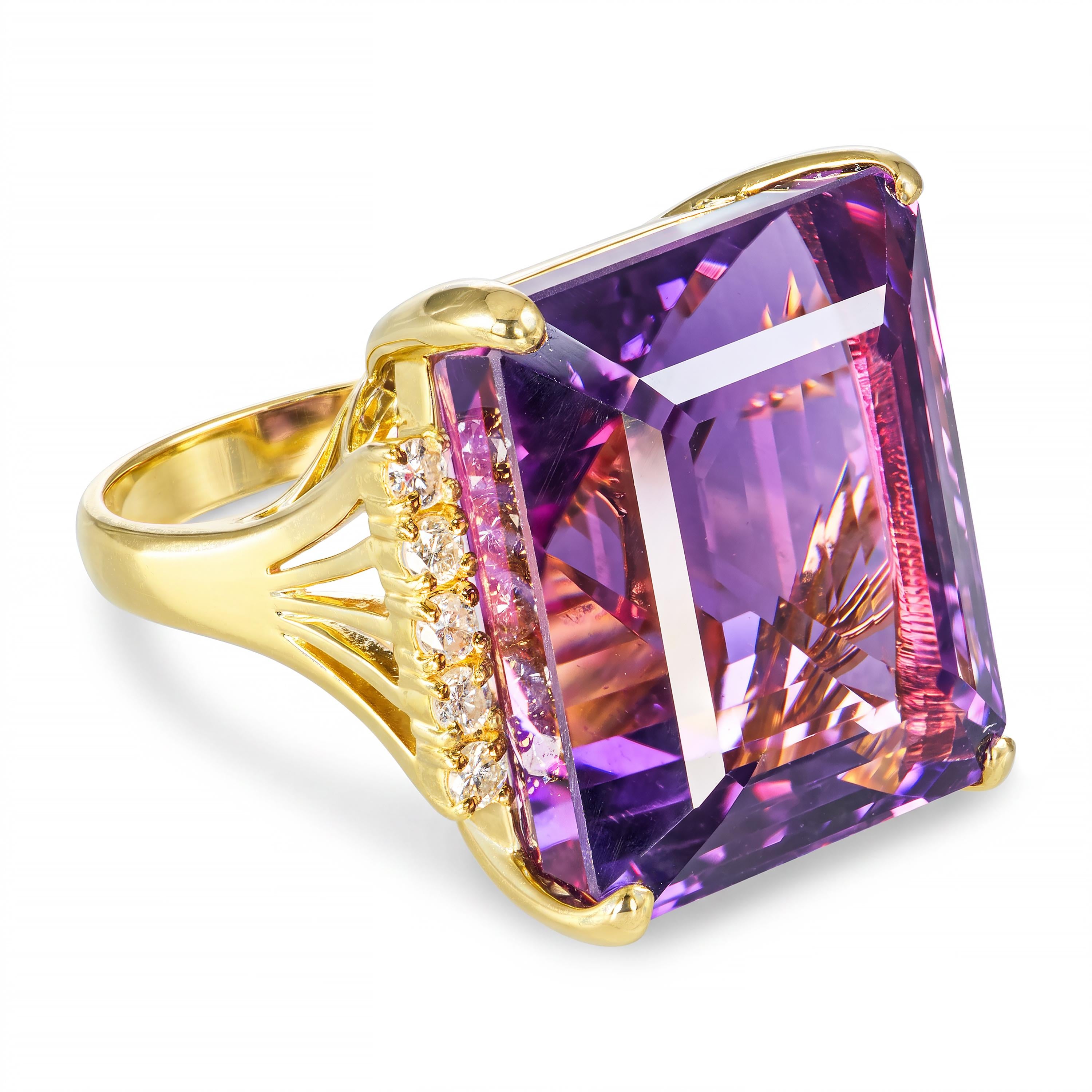 Vintage 18k Yellow Gold 32ct Amethyst and Diamond Cocktail Ring