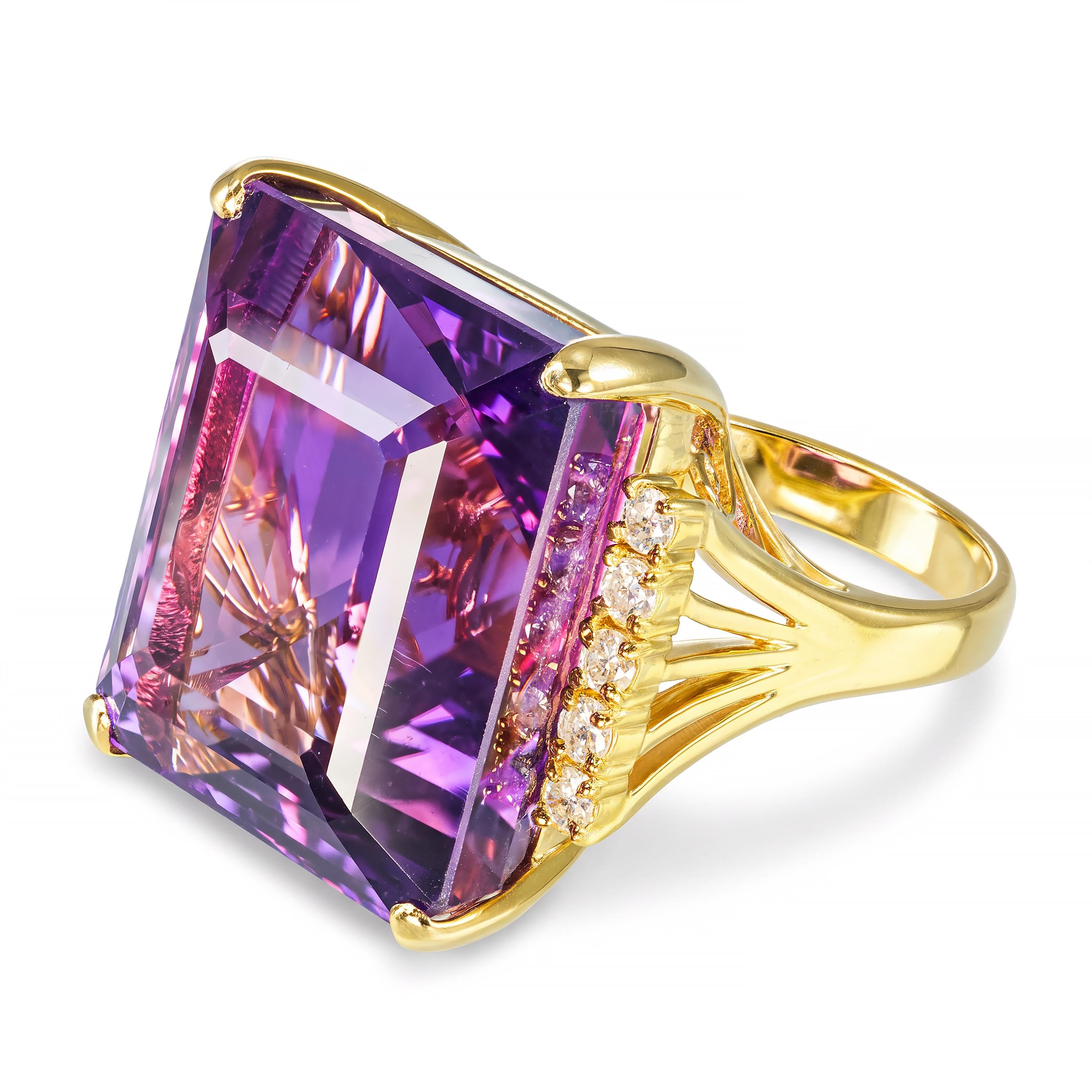 Vintage 18k Yellow Gold 32ct Amethyst and Diamond Cocktail Ring
