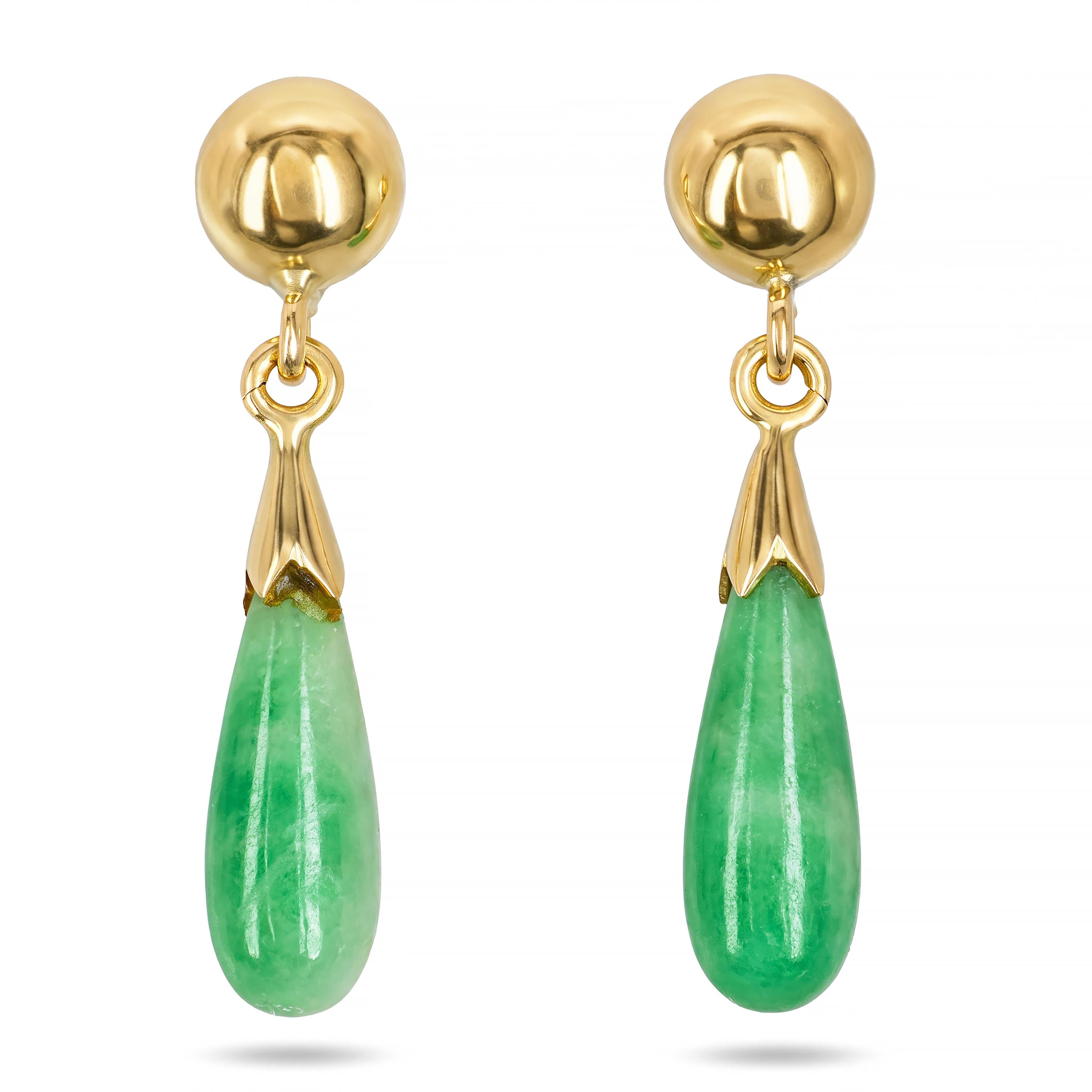 Vintage Yellow Gold Jade Dangle Drop Earrings