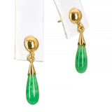 Vintage Yellow Gold Jade Dangle Drop Earrings