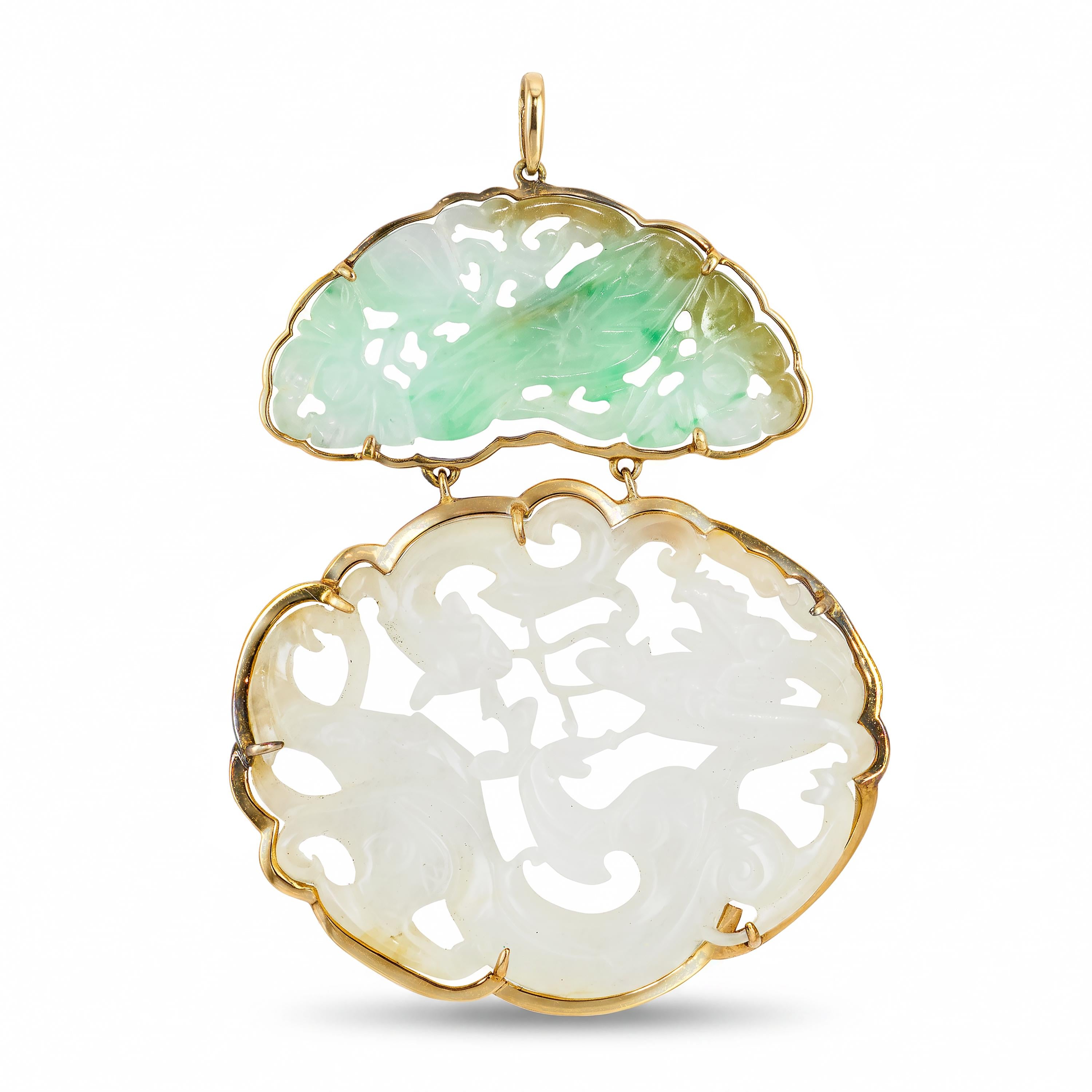 Vintage 10k Yellow Gold Carved Jade Pendant