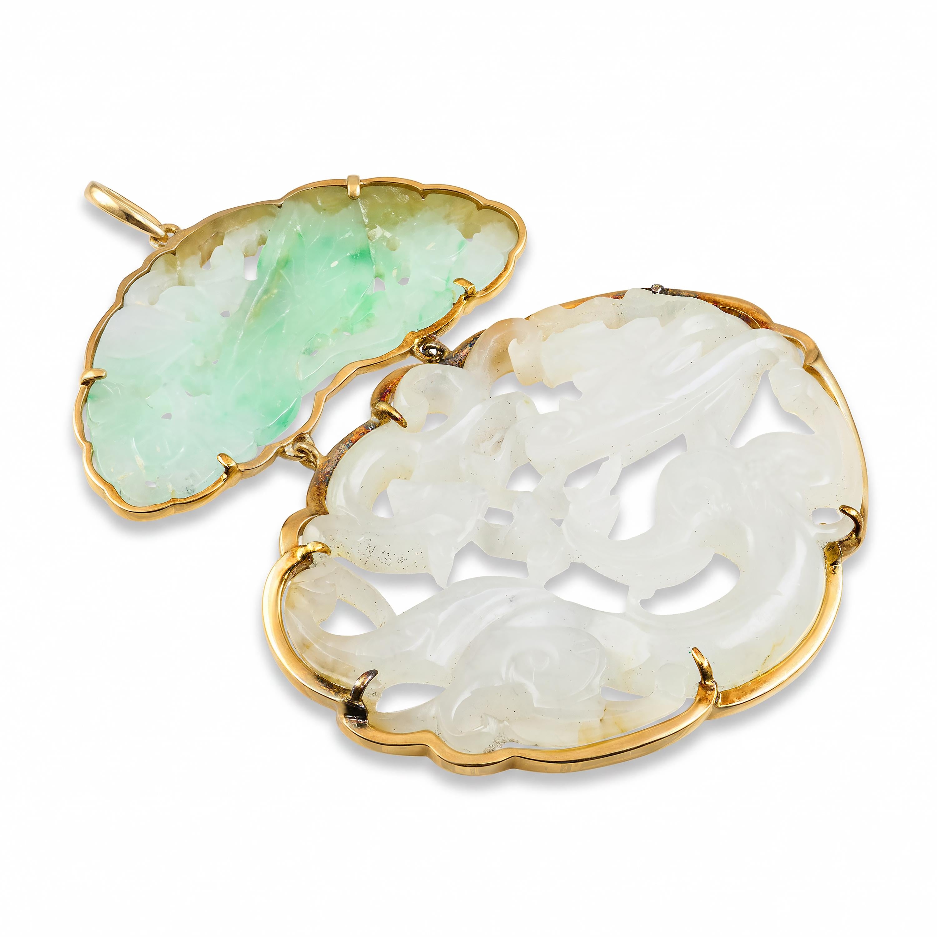 Vintage 10k Yellow Gold Carved Jade Pendant