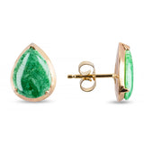 Vintage 13k Rose Gold Jade Pear Shape Stud Earrings