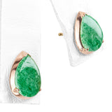 Vintage 13k Rose Gold Jade Pear Shape Stud Earrings