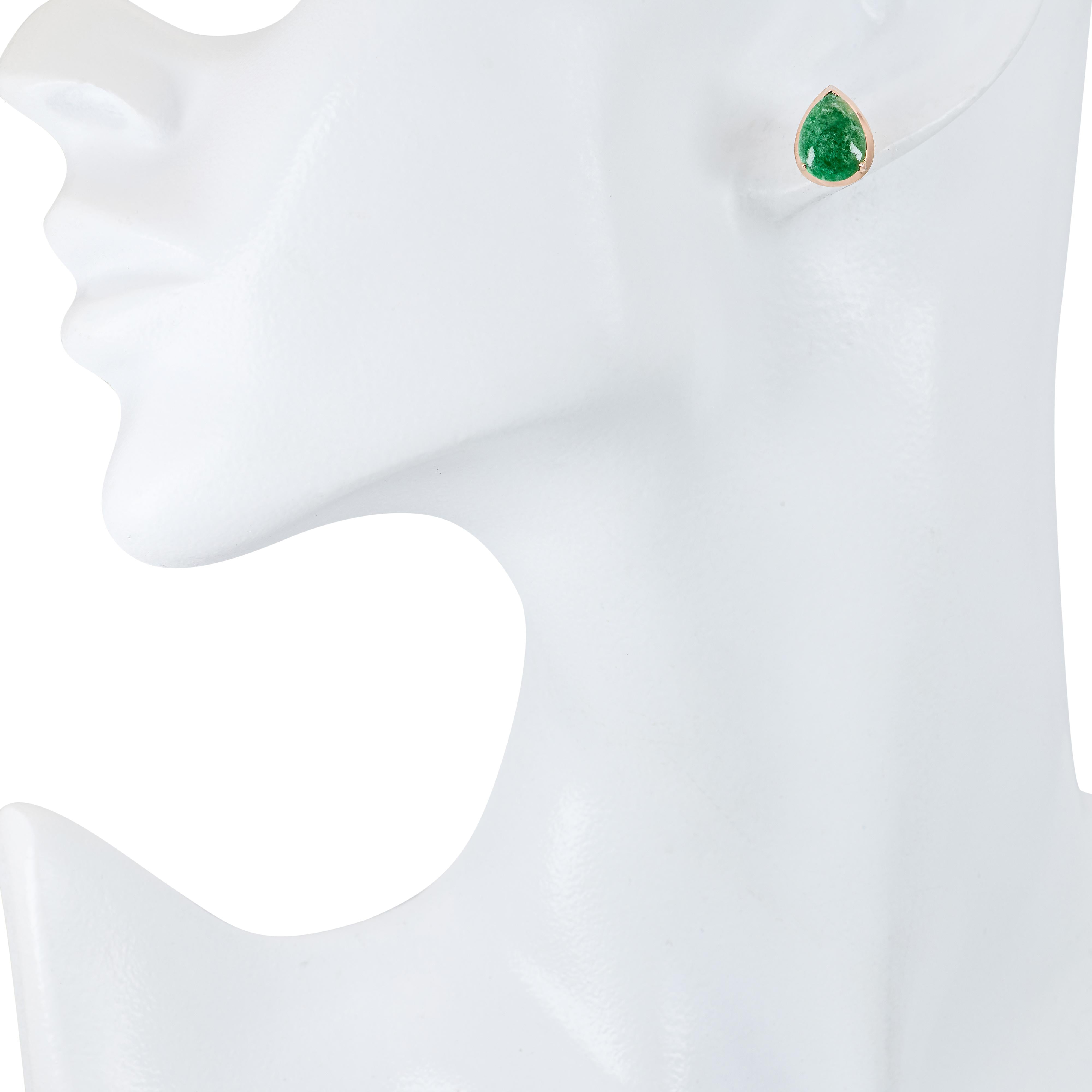 Vintage 13k Rose Gold Jade Pear Shape Stud Earrings