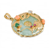 Vintage Yellow Gold Jade Multi Gemstone Dragon Chinese Fú Pendant