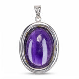 Vintage 16k White Gold Amethyst Cabochon Pendant