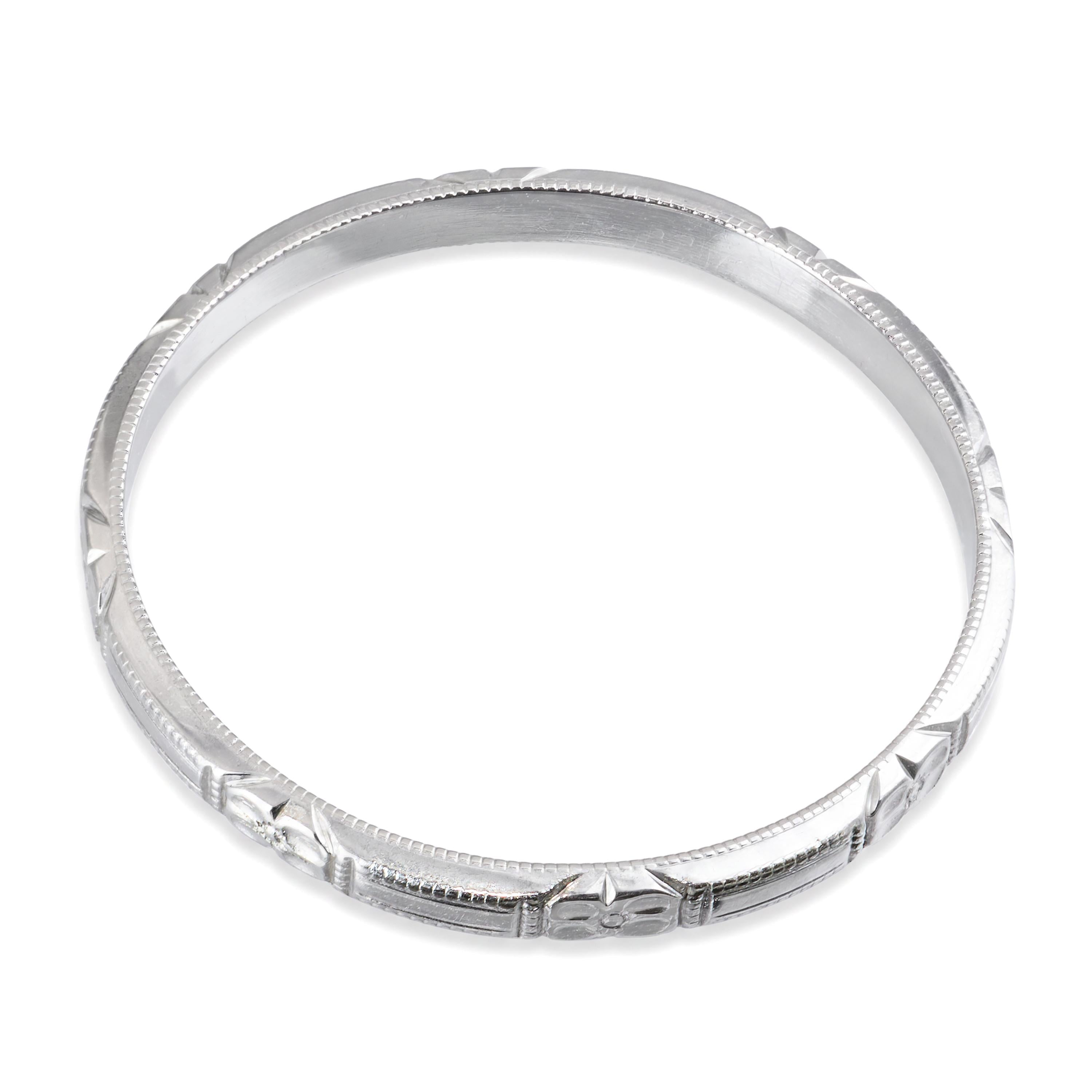 Antique Platinum Engraved Floral Wedding Band Ring