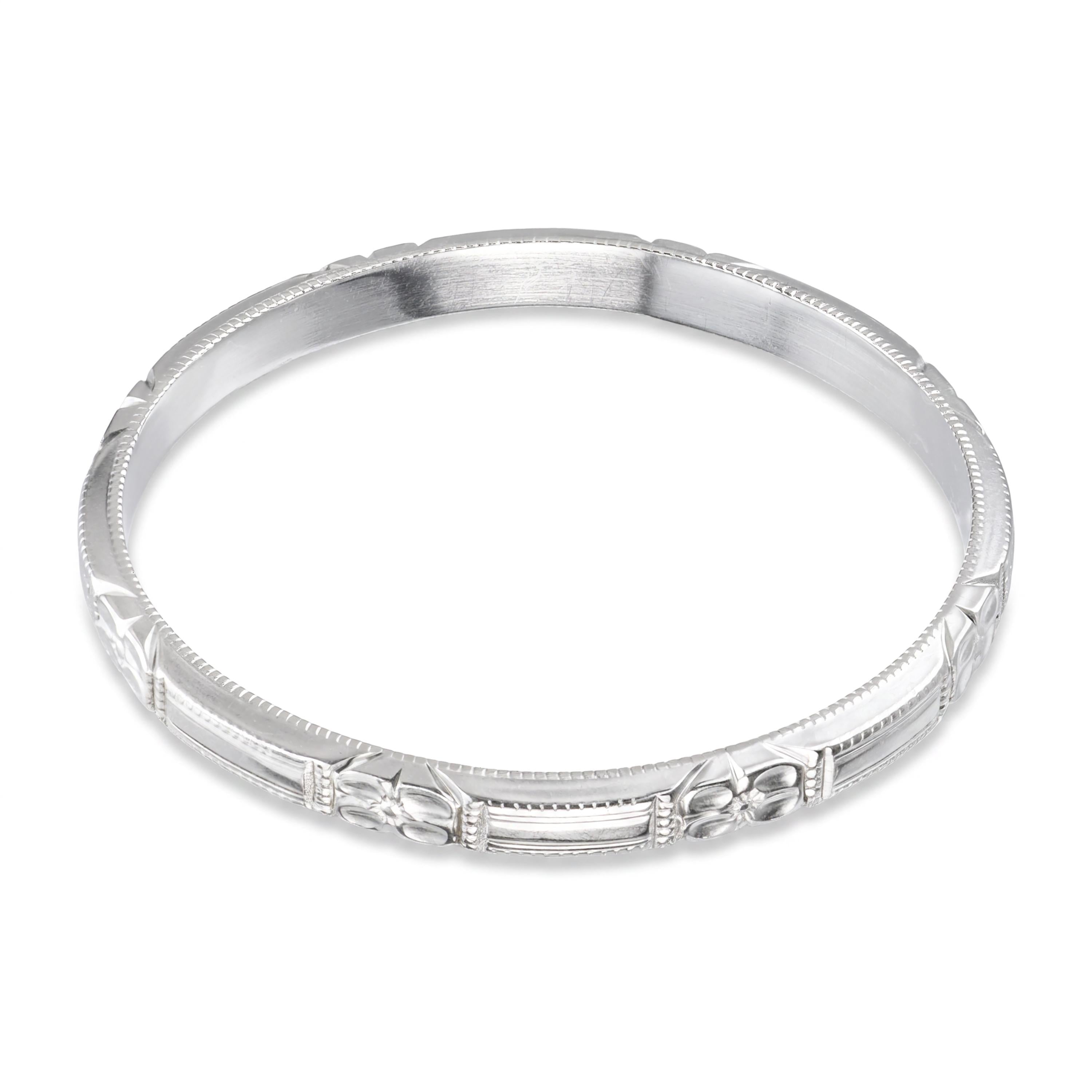 Antique Platinum Engraved Floral Wedding Band Ring