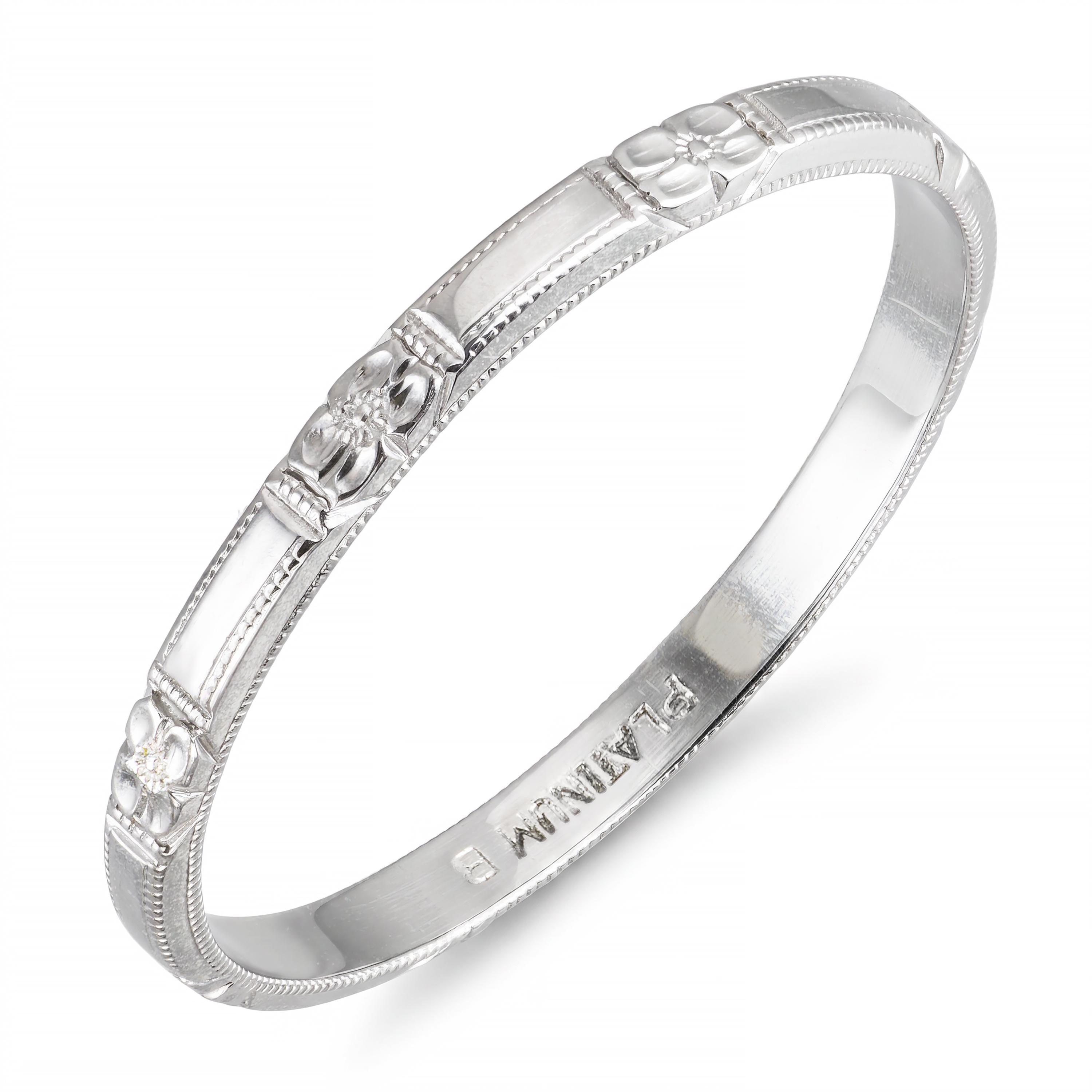 Antique Platinum Engraved Floral Wedding Band Ring