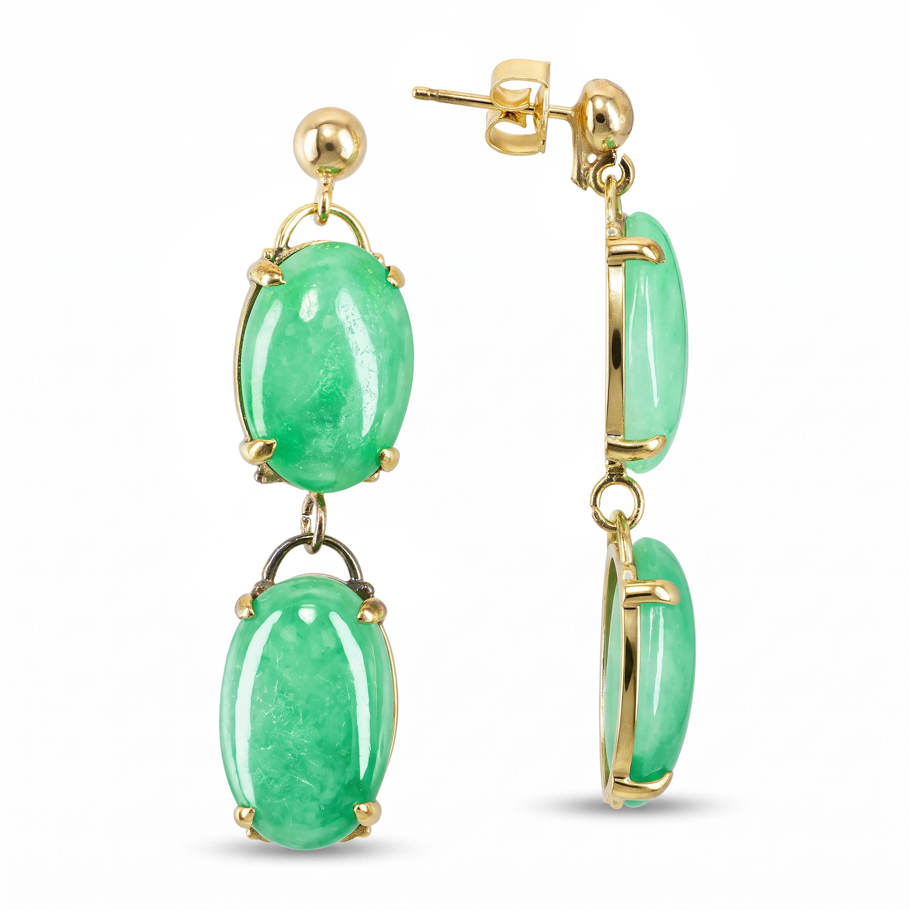 Vintage 11k Yellow Gold Jadeite Dangle Earrings