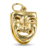 Vintage Yellow Gold Theater Masks Dangle Charm Pendant