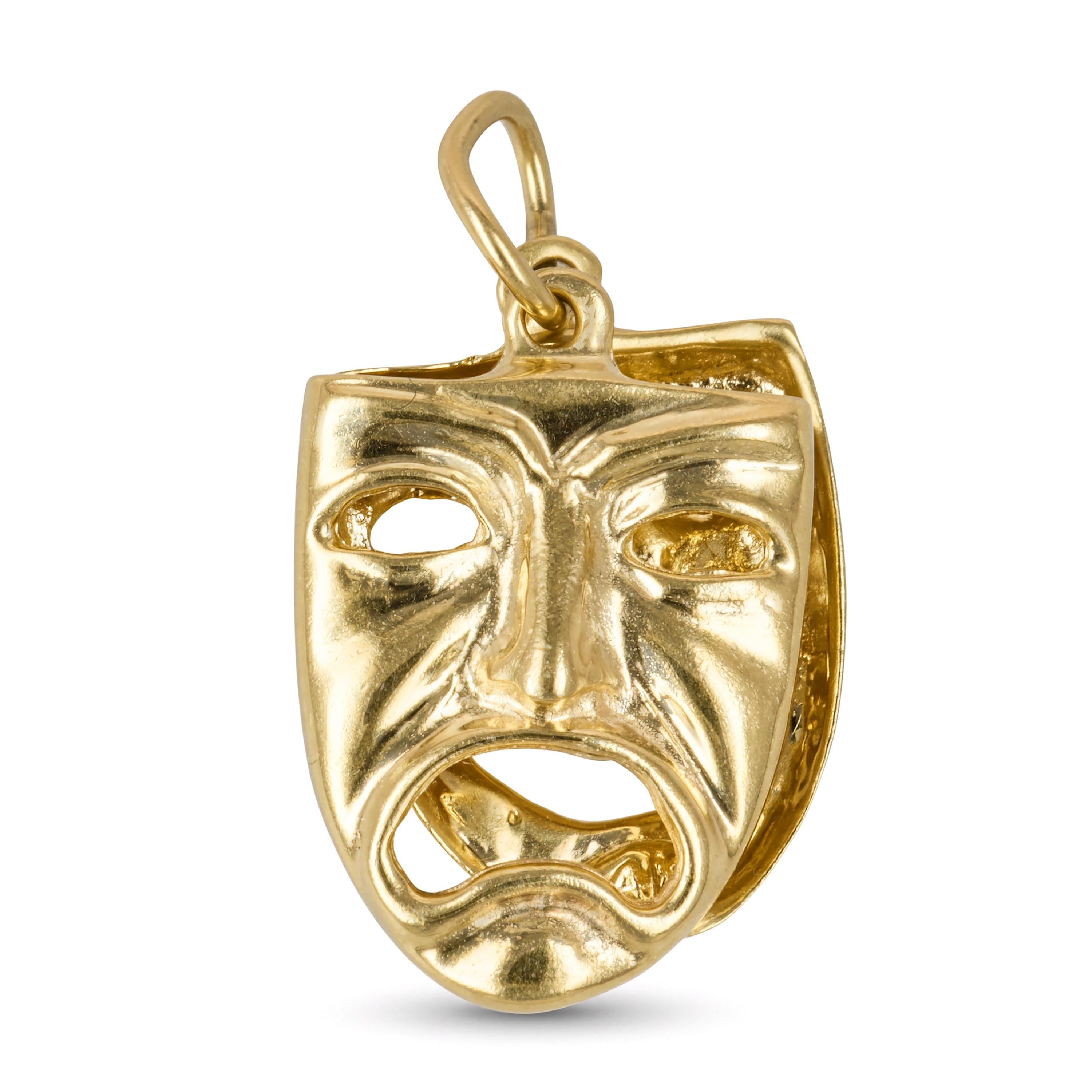 Vintage Yellow Gold Theater Masks Dangle Charm Pendant