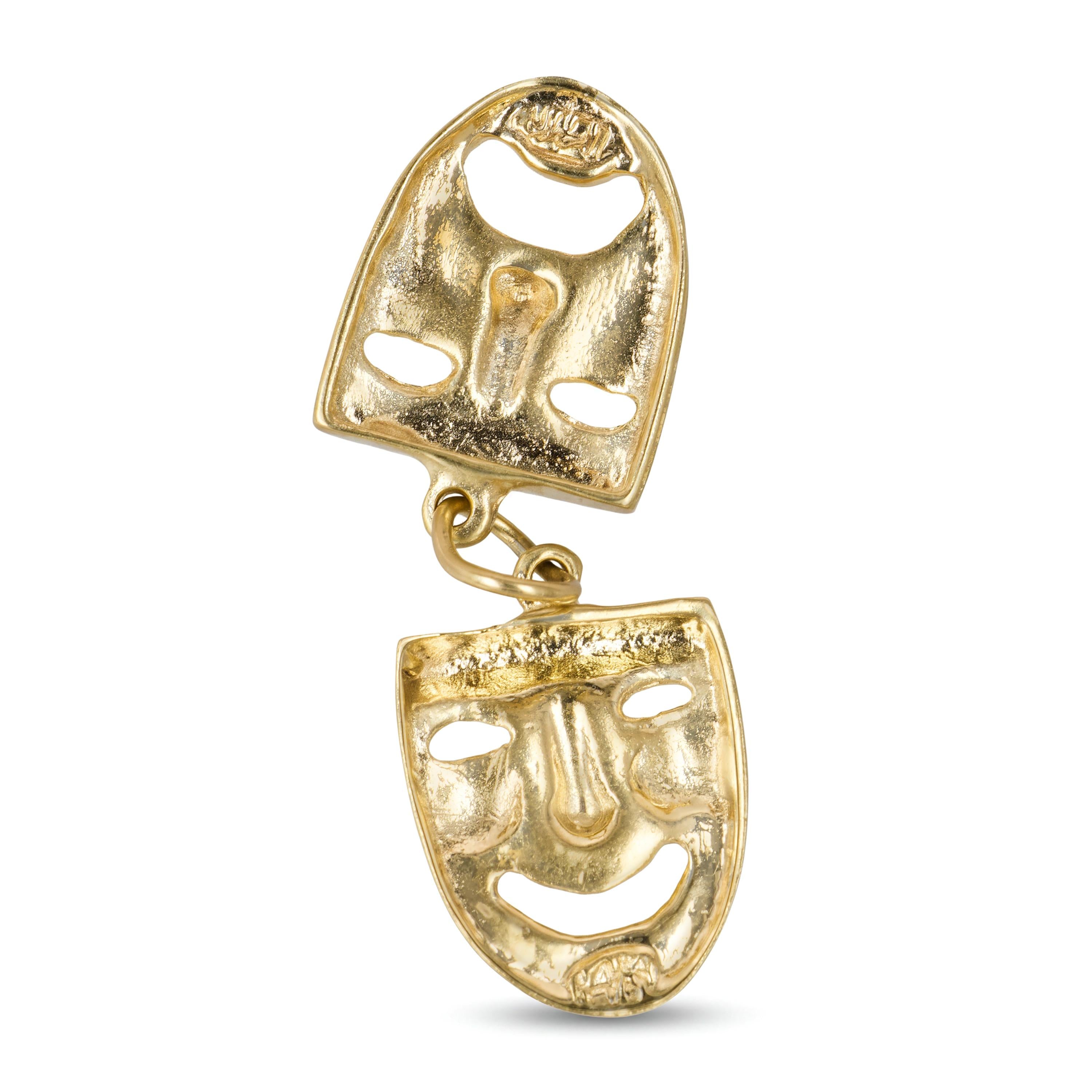 Vintage Yellow Gold Theater Masks Dangle Charm Pendant