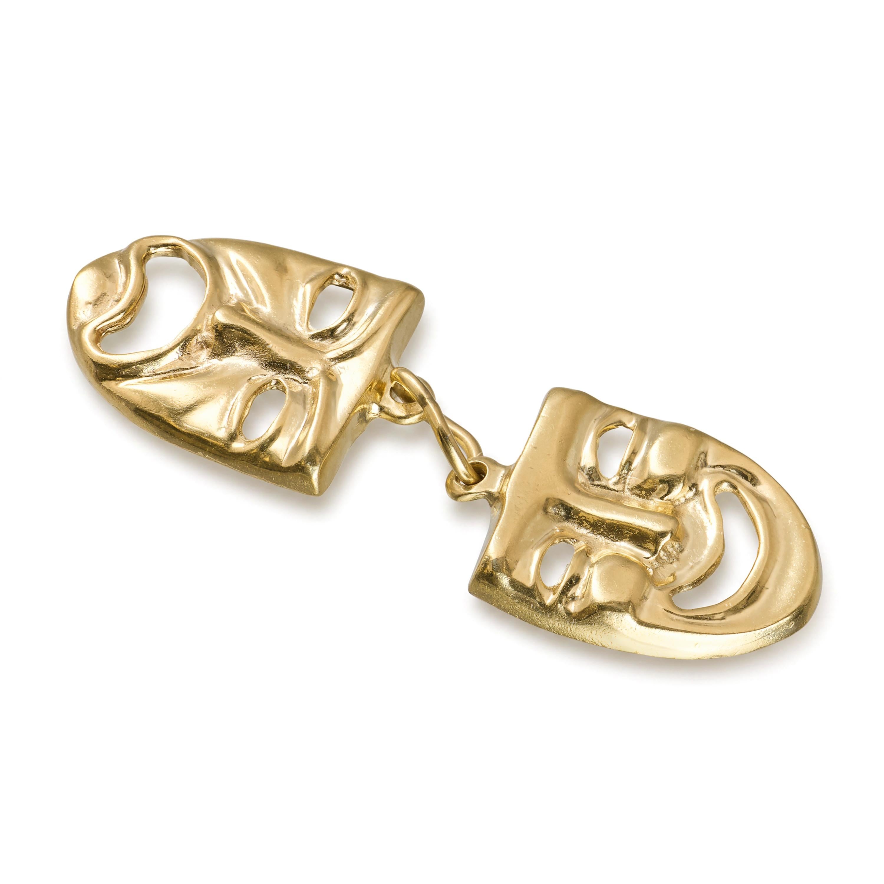 Vintage Yellow Gold Theater Masks Dangle Charm Pendant