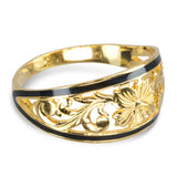 Vintage 14k Yellow Gold Black Enamel Floral Openwork Ring